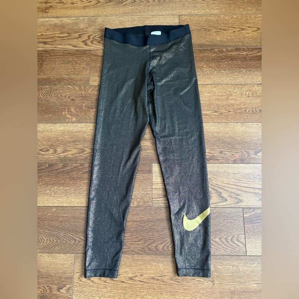 NWT Nike Womens Dri Fit Leggings Gold Shimmer Size Large